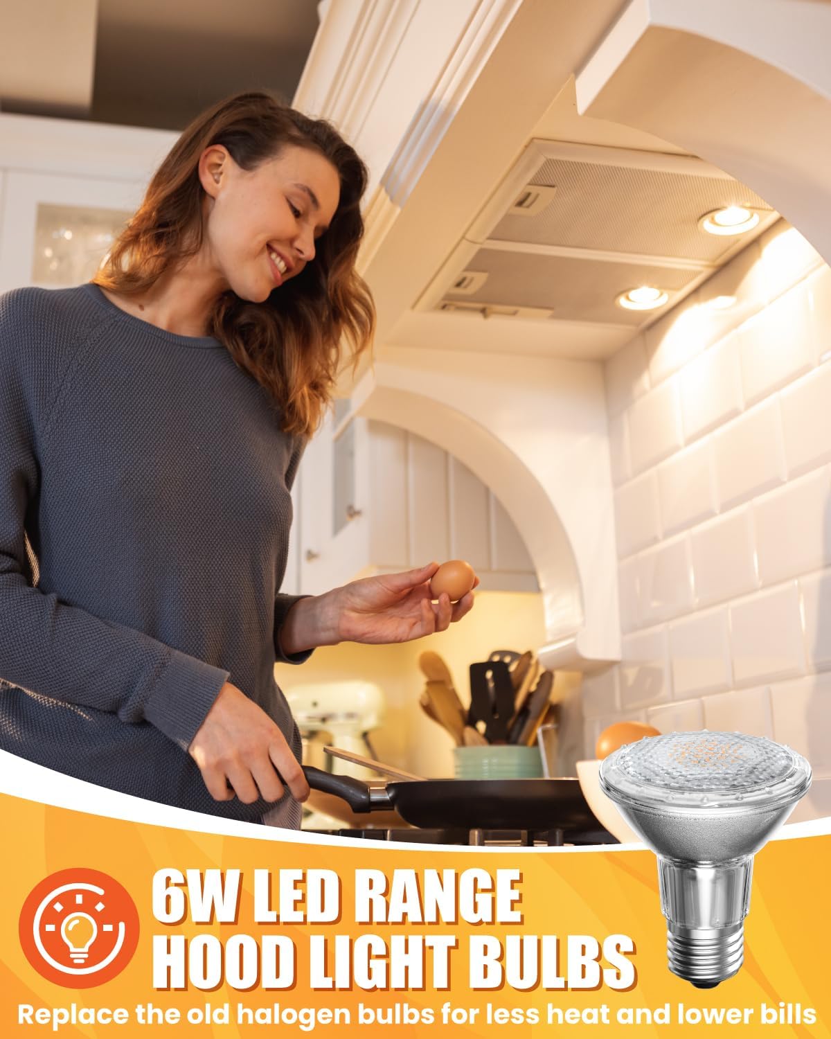6W PAR20 LED Range Hood Light Bulbs E26 120V Dimmable Kitchen Stove Hood Light Bulbs, 6W LED Appliance Bulb Range Hood Replaces PAR20 50W Halogen Bulb, Warm White 3000K