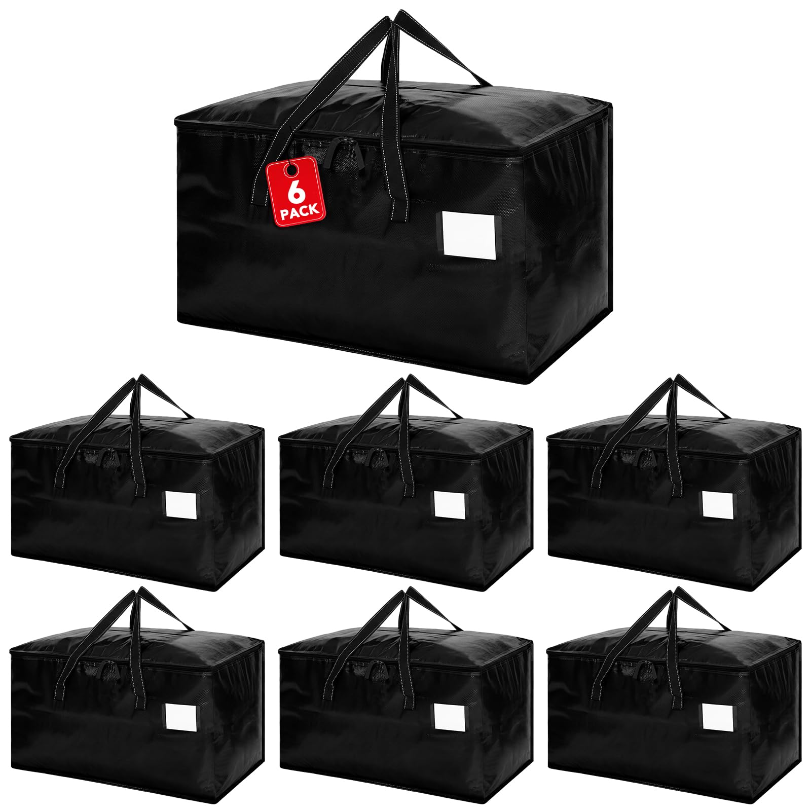 Dntorx 6 Stück 93L Aufbewahrungstasche Groß, Umzugstaschen Aufbewahrungsbox mit Deckel Faltbare Umzugskartons Reißverschluss Wasserfeste Tragetasche für Umzug Kleidung Bettwäsche Aufbewahrung, Schwarz