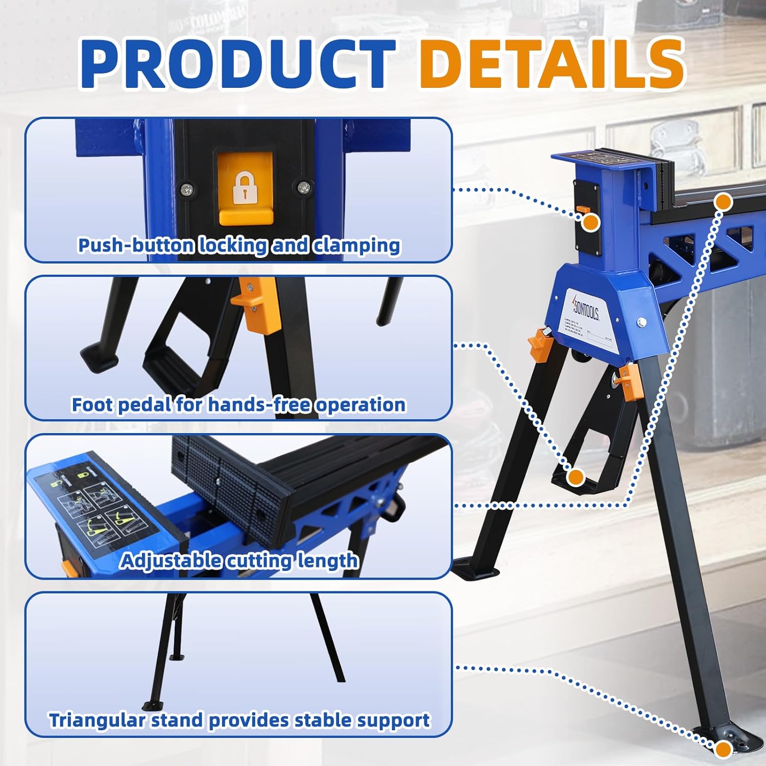 SoonTools JawHorse Clamping Foldable Saw Horse, Portable Work Bench Table with 550 LBS Load Capacity, 2200 LBS Clamping Force Material Support Station, Woodworking Accessory for Table Saws & Planers