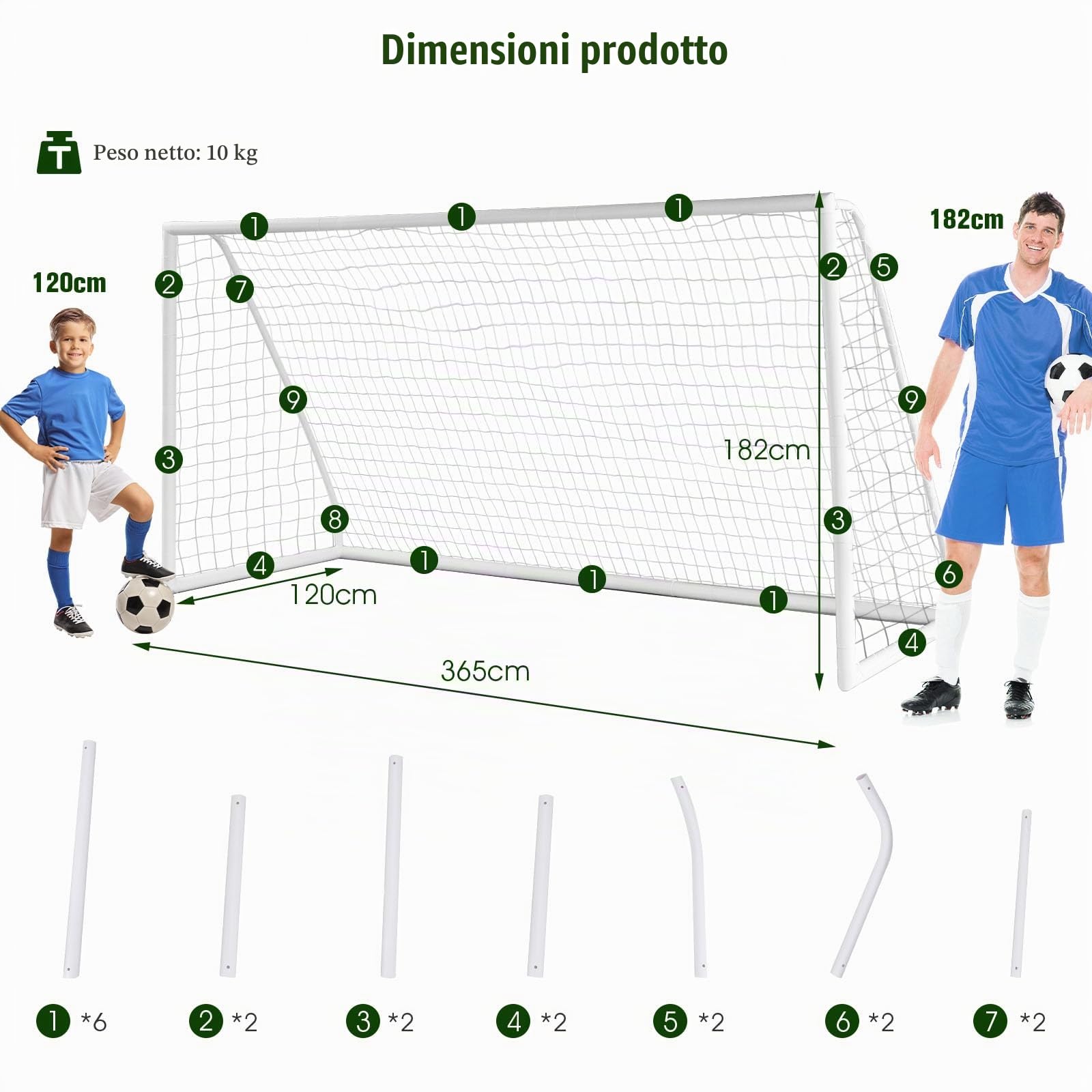 LIFEZEAL Porte da Calcio per Bambini in PVC, 365x120x182 cm, Rete da Giardino e Esterno Resistente, Porticine Giochi da Calcio Piccole