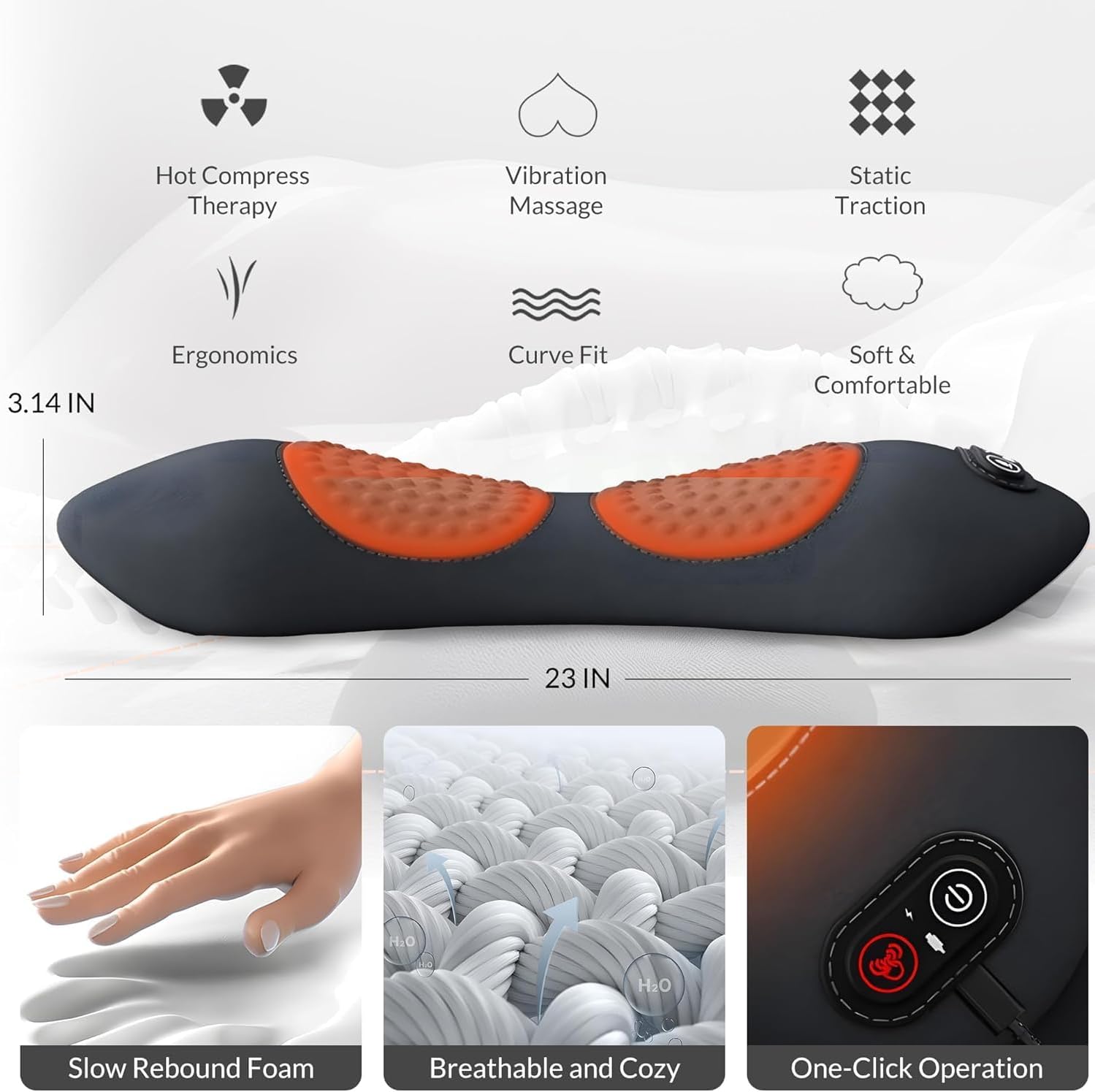 3-in-1 Electric Lumbar Support Pillow for Bed and Chair, Triple Fusion Back Massager with Heated, Vibration and Traction for Lower Back Pain Relief and Spine Support