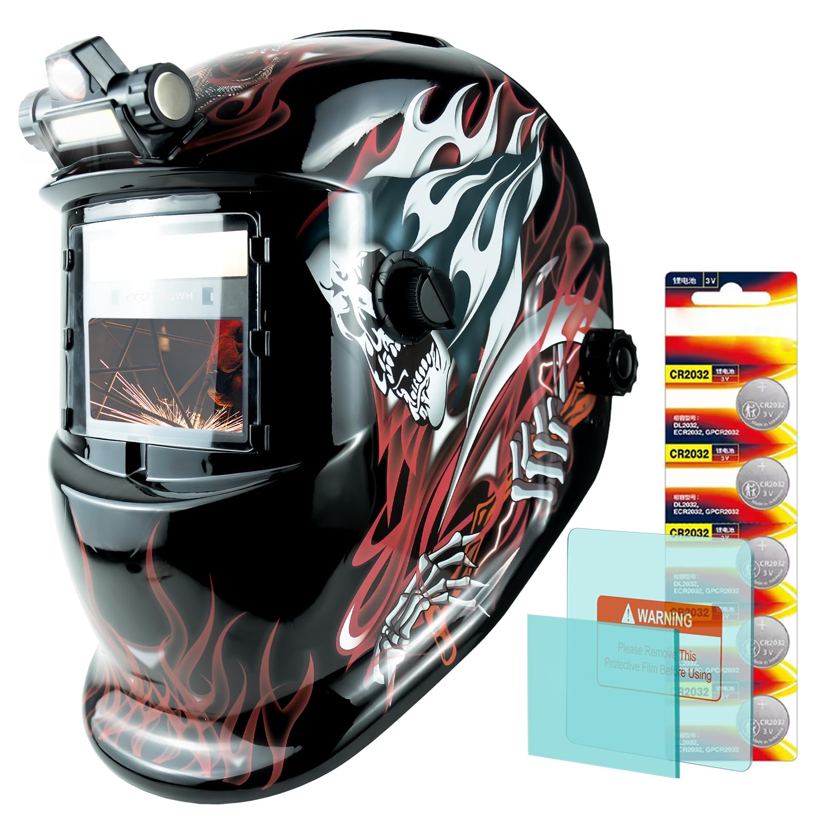 TRQWH Welding Helmet with Light True Color Auto Darkening Welding Helmets for Men Solar Powered Welding Hood with 2 Arc Sensor Wide Shade 4/9-13 for