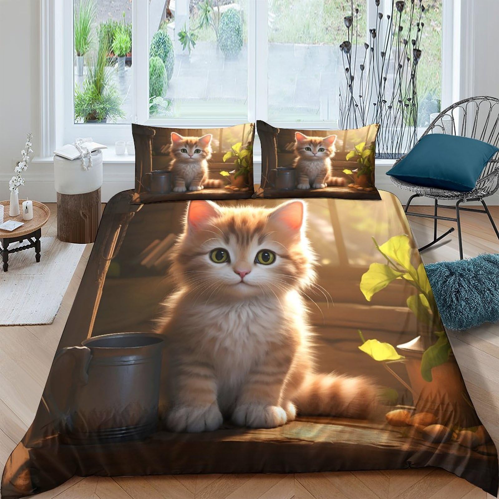 Ctjqhvkz Style-2 3D Printed Cute Orange Kitten Fitted Sheet Microfiber Soft Breathable Cat Scene Bed Cover For Bedroom Guest Room Decor Single（135X200cm）