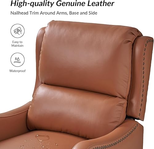 Miniatura 75 de HULALA HOME Silla reclinable de cuero genuino, moderno sillón reclinable con respaldo ajustable y reposapiés, cómodo sofá individual tapizado