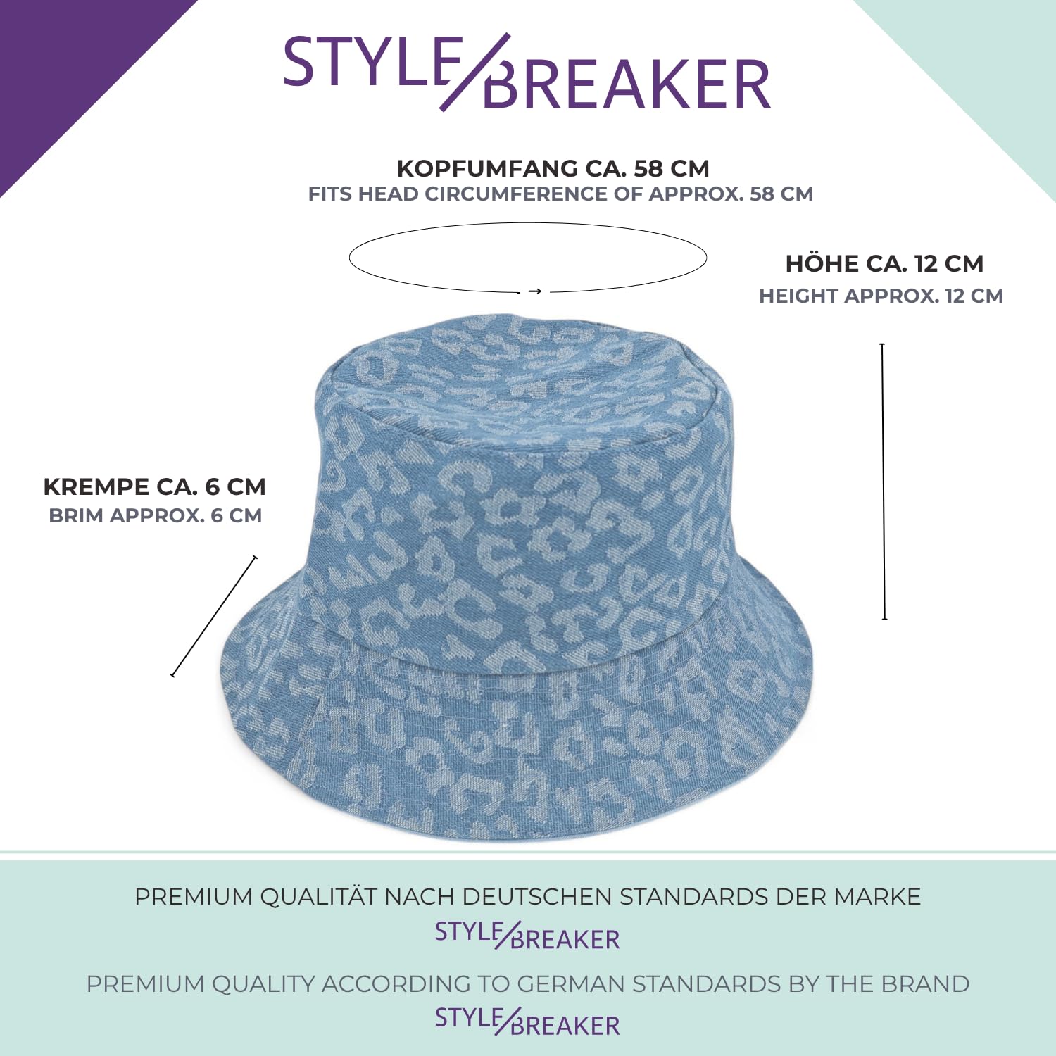 styleBREAKER Chapeau Réversible Femme 2-en-1 | Bob avec Imprimé Léopard et Côté en Jean | Chapeau d'Été en Coton pour la Plage et Les Festivals