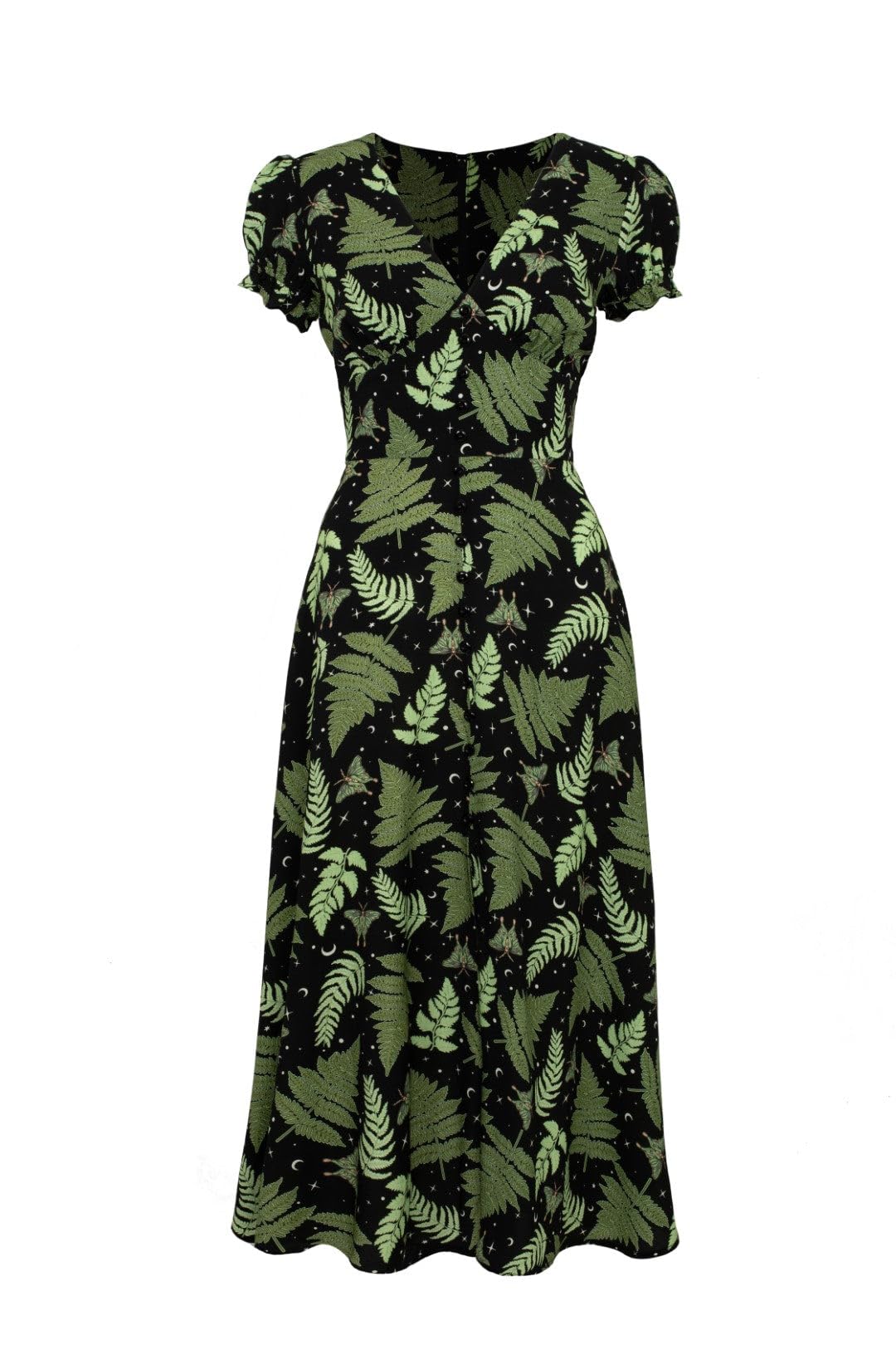 Hell Bunny Gaia Dress Mujer Vestido Largo Negro-Verde 100% Viscosa