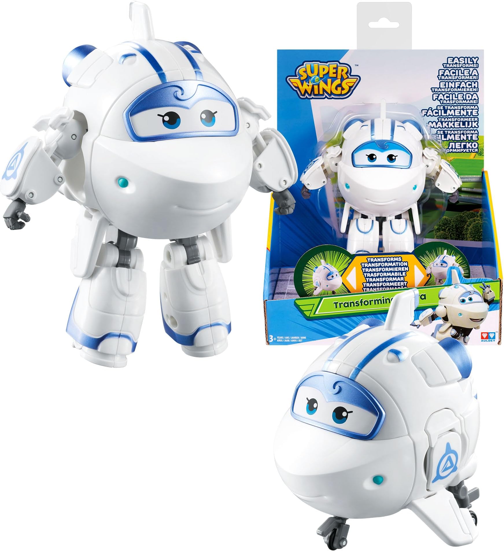 5 Inch Transformable Toys Astra, Transforming from Jet to Bot with Real Mobile Wheels, Airplane Toy Birthday Party Supplies for Preschool Boys Girls Age 3+, White