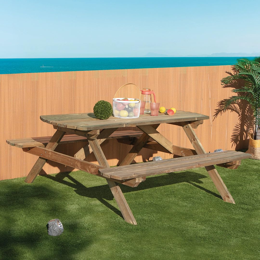 Nortene Mesa Picnic Basic Madera De Pino para Jardín Y Terraza 72x172x159cm