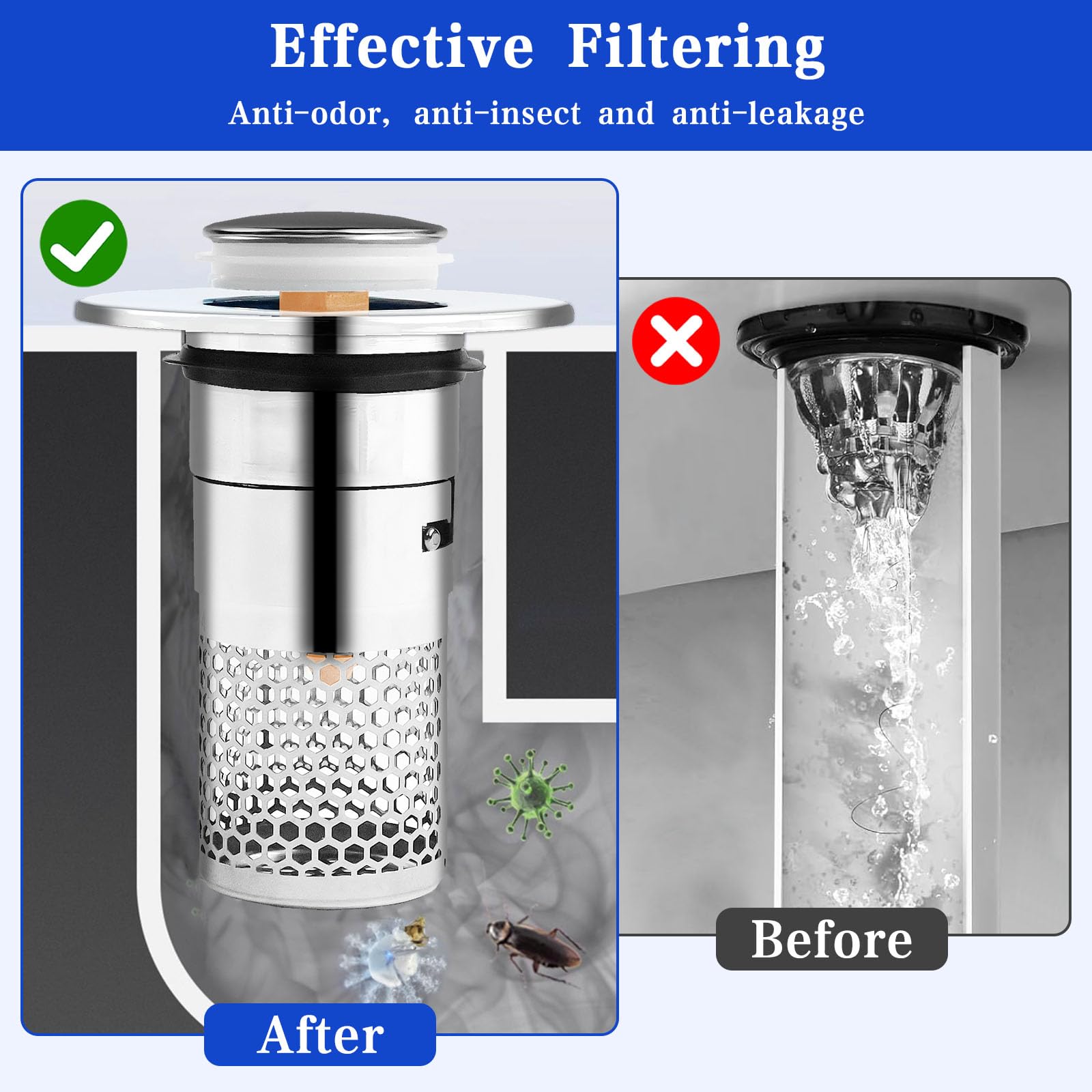 2 Pièces Bouchon Baignoire, Bouchon Lavabo, Filtre de Vidange pour Lavabo, Bouchon Lavabo
