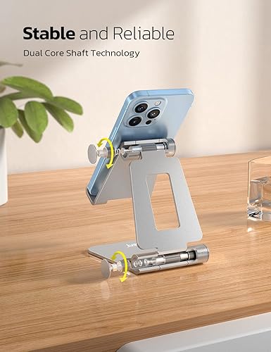 Miniatura 5 de Nulaxy Paquete de 2 soportes plegables dobles para teléfono celular, soporte plegable para teléfono de escritorio totalmente ajustable, compatible