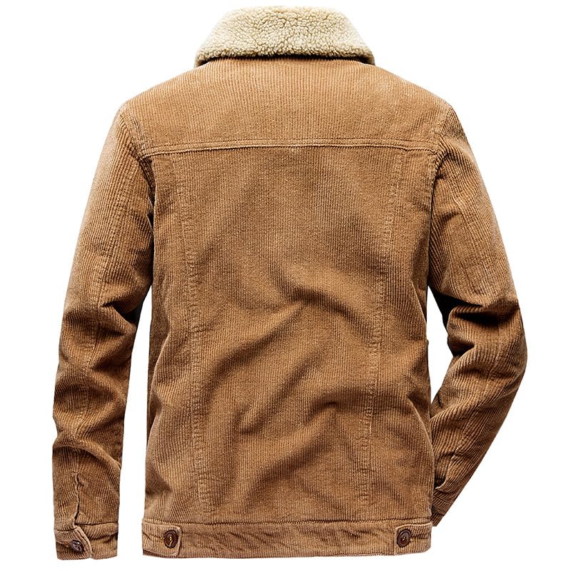 Mens Corduroy Sherpa Lined Trucker Jacket Thickened Warm Winter Coats Lapel Collar4