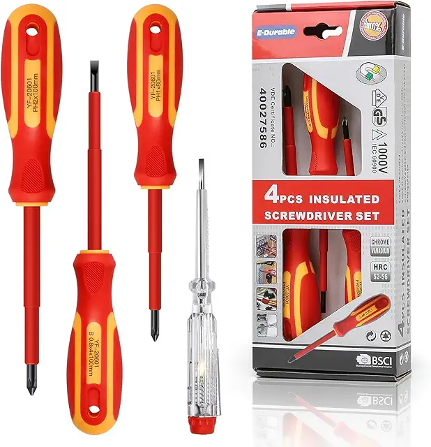 VDE Insulated Screwdriver Set - 4pcs Magnetic 1000V Safe Tools for Professionals