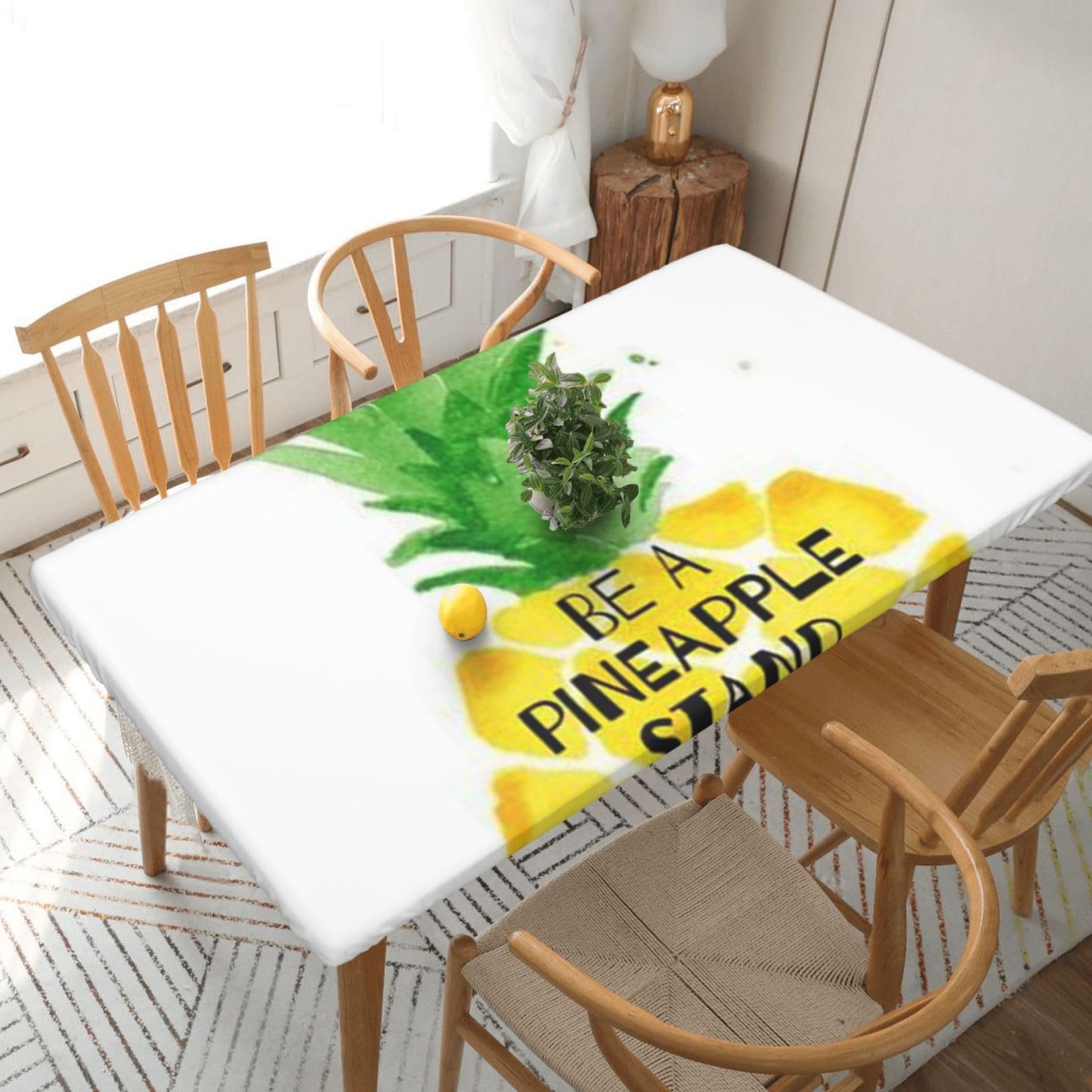 DCEHGEW Elastic Fitted Rectangle Tablecloth for 5ft Tables, Be a pineapple Printed Oilproof & Washable Fabric Picnic Table Cloth Table Covers