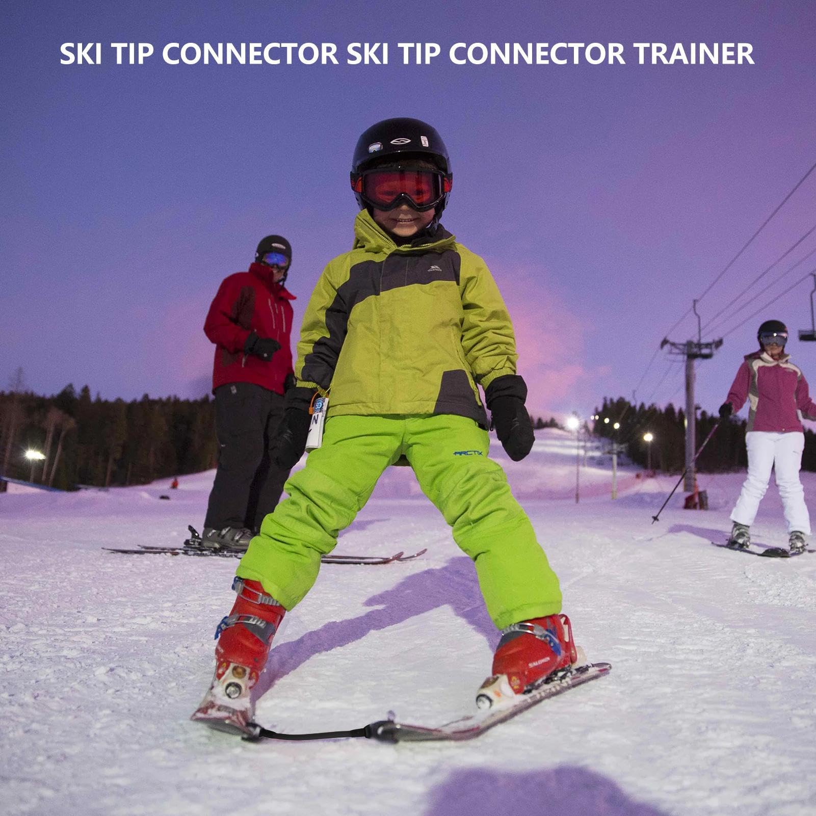 2 conectores de puntas de esquí para niños, ayuda a esquiar, conector de puntas de esquí, conector portátil para entrenamiento de esquí, accesorios de snowboard para niños principiantes (negro, verde)