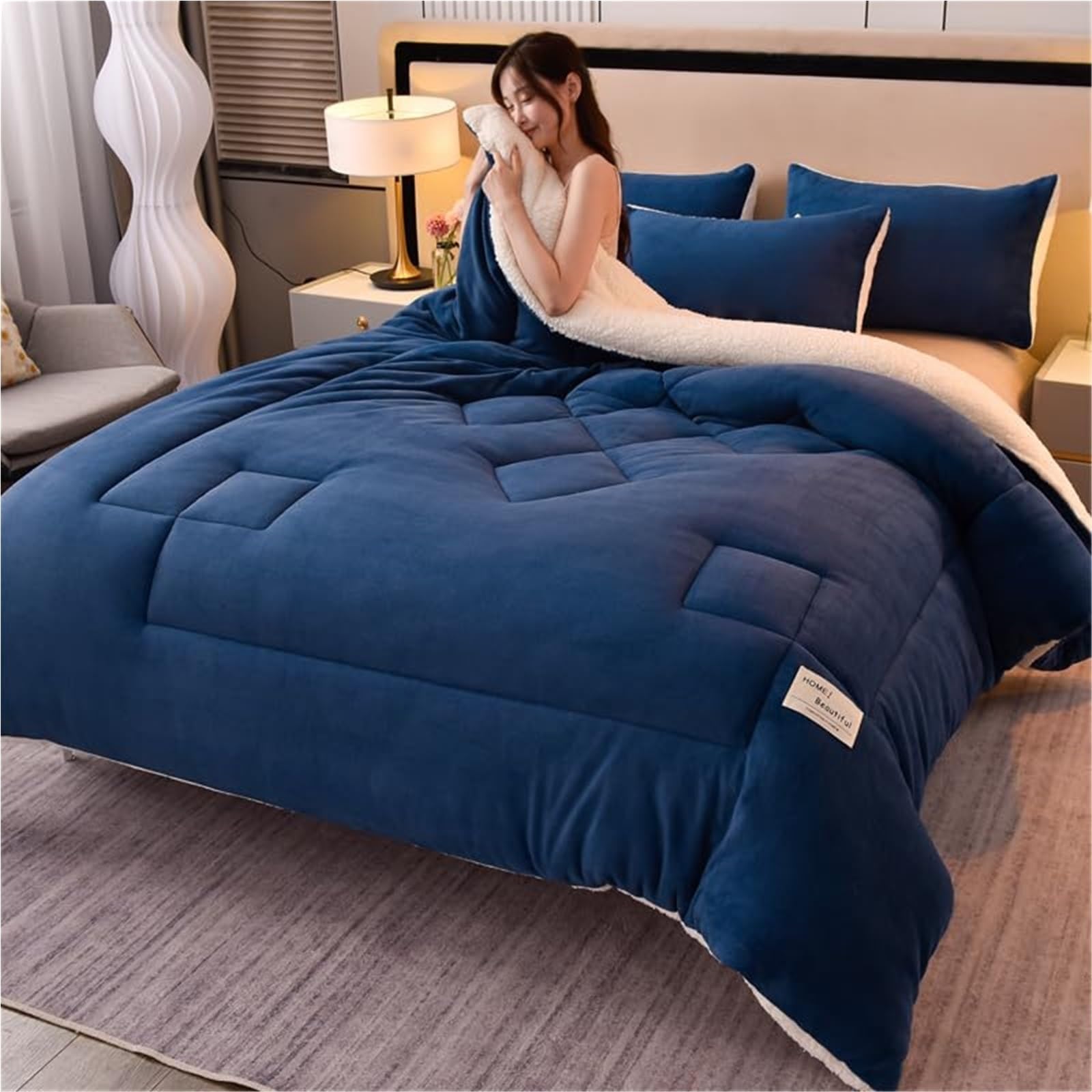 Full/Queen Thicken Lamb Fleece Quilts，Double-Sided Velvet Blanket，Cozy Plush Warm Oversized Blanket(Color3,200x230cm(3KG))