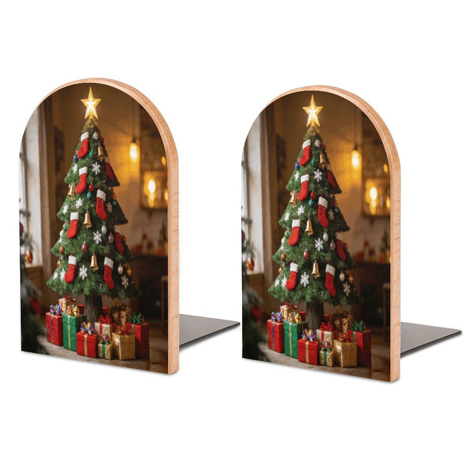 Sujetalibros de árboles de Navidad organizador de libros de madera moderno
