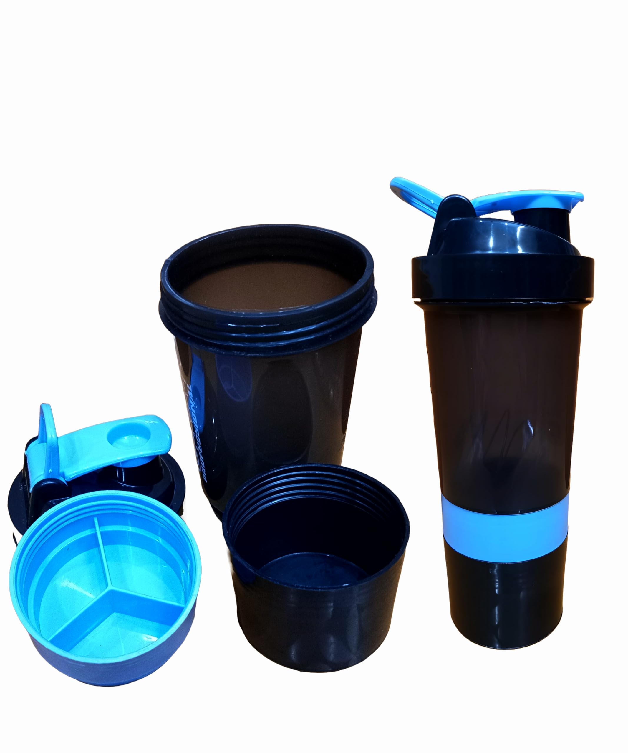 Protein Shaker Bottle with 3 Storage Compartments, Leak-Proof Design, Blue and Black, 500ml (SKY BLUE)-image-5