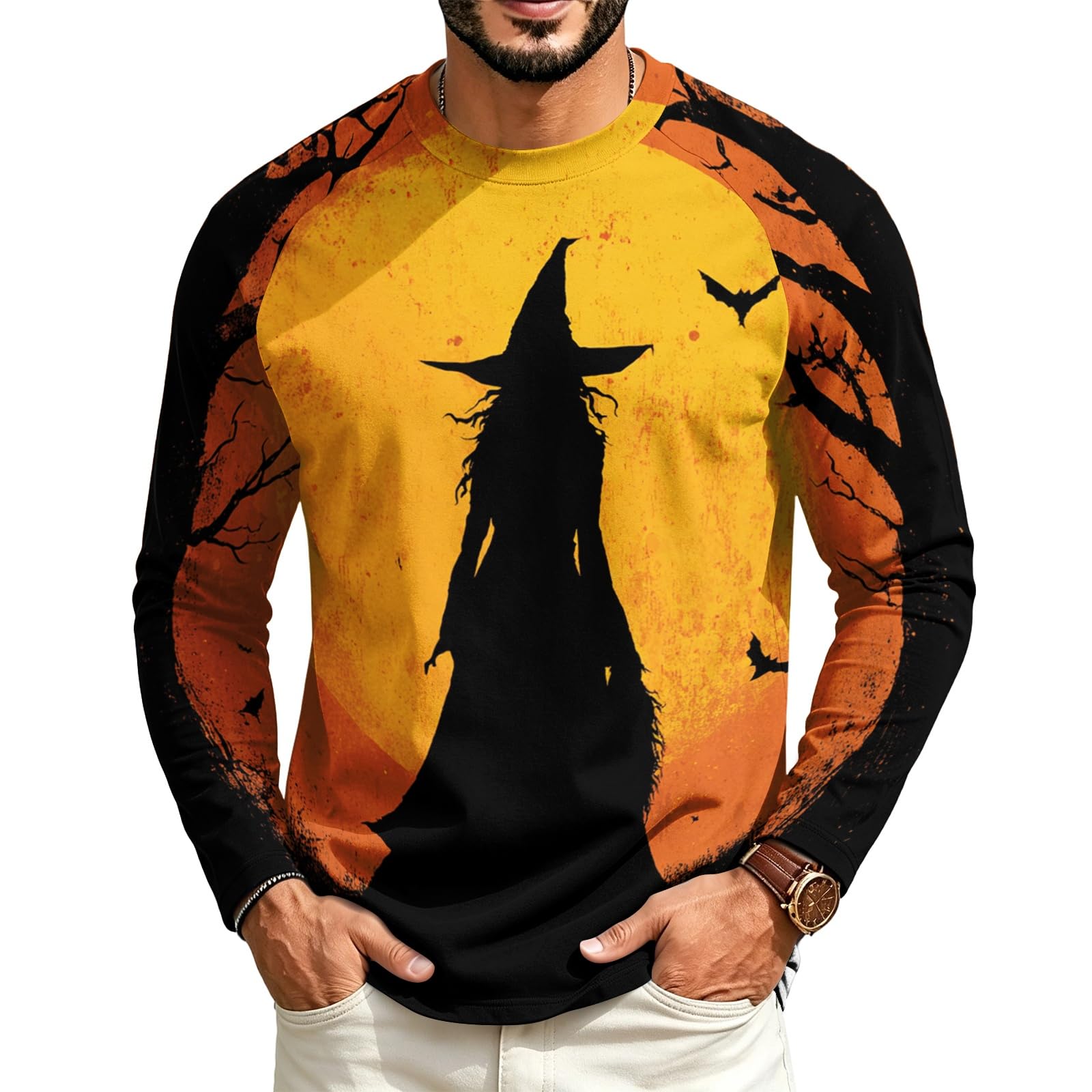 Halloween Crew Neck Shirts Costumes for Men Long Sleeve,02-Wine 3XL — image 1