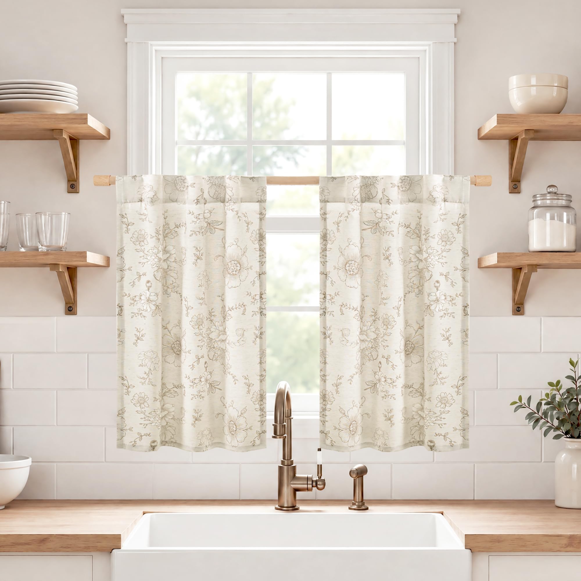 Vintage Floral Linen Curtains - 84 Inch Panels -29