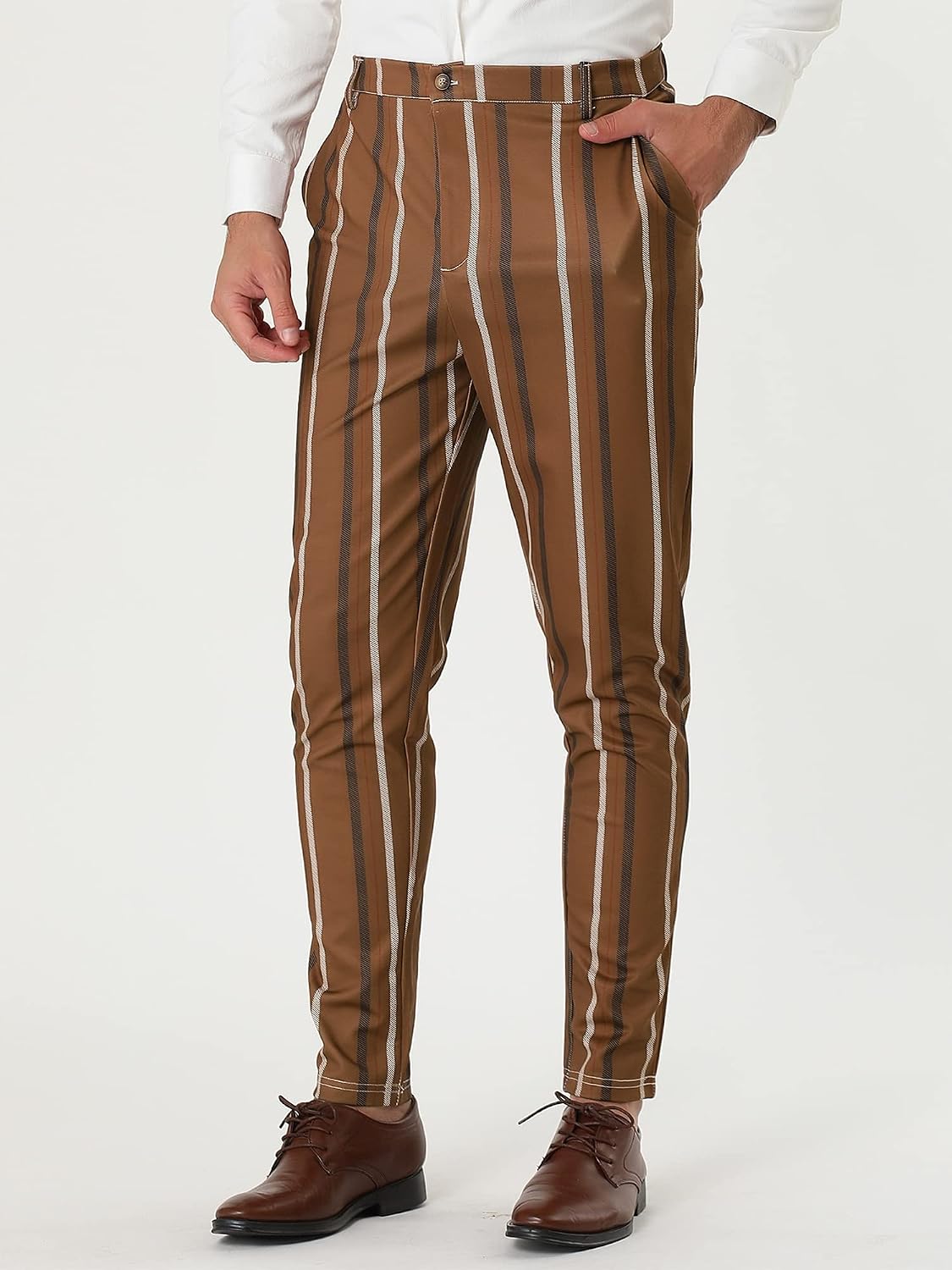 Lars Amadeus Men's Casual Striped Dress Pants Slim Fit Flat Front Contrast Color Skinny Trousers