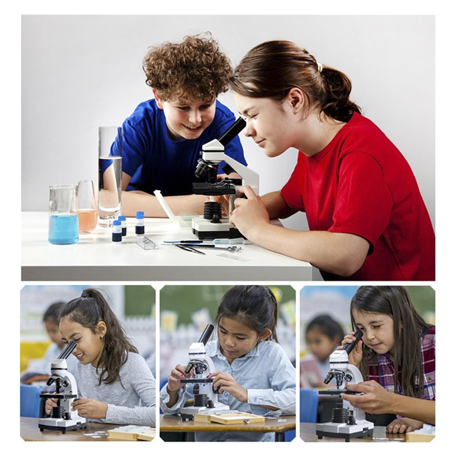Microscopio electrónico Microscopio Biológico For Estudiantes 1600X, 2MP, Ocular Electrónico USB, Microscopio Digital, 50 Diapositivas Con Lámpara LED, Microscopio Monocular Fácil de usar