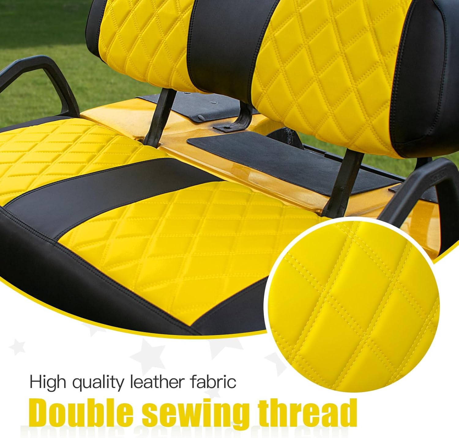 NOKINS Golf Cart Club Car DS 2000.5-Up Diamond Seat Covers Kit, Fits Club Car DS OEM Standard Front Seat Cushion, Golf Cart Vinyl Seat Cover, No Nails Required (Yellow and Black)