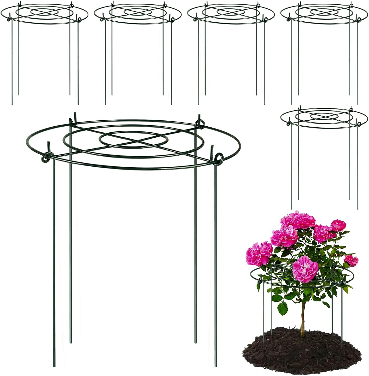 6 Packs Peony Cages and Supports, 11.8" Dx16 H Round Peonies Support Cages, Heavy Duty Flower Support Rings Plant Supports for Outdoor Plants, Plant Cage Ring for Roses, Hydrangeas, Tomatoes