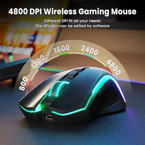 Miniatura 4 de Redragon S101M-KS Combo de teclado y mouse para videojuegos inalámbrico con Tri-Mode, teclado RGB y mouse para juegos de 4800 DPI, 10 teclas Negro