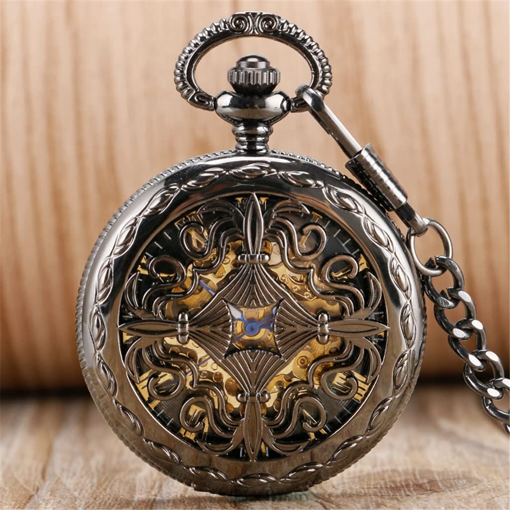steampunk czaszka automatyczny mechaniczny prezent zegarek kieszonkowy łańcuch pamiątki zegarków męskich i damskich (Kolor: A, Rozmiar: 4,8 cm) (A 4,8 cm)