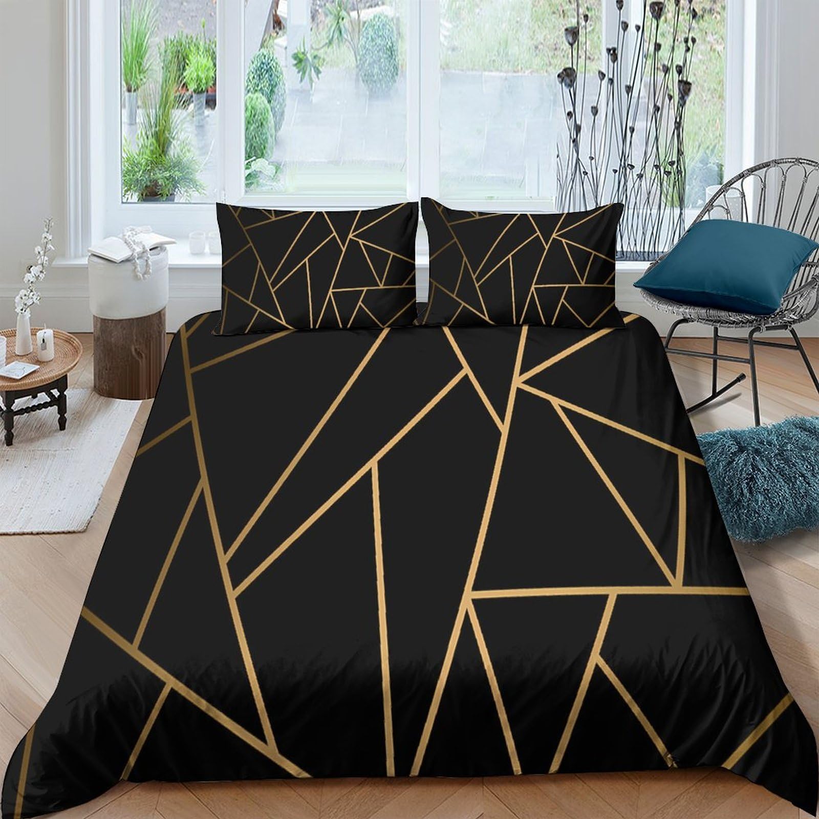 Ctjqhvkz Style-3 3D Printed Geometric Black Gold Fitted Sheet Microfiber Bed Cover For Bedroom Dorm Mattress Protection Easy Care Single（135X200cm）