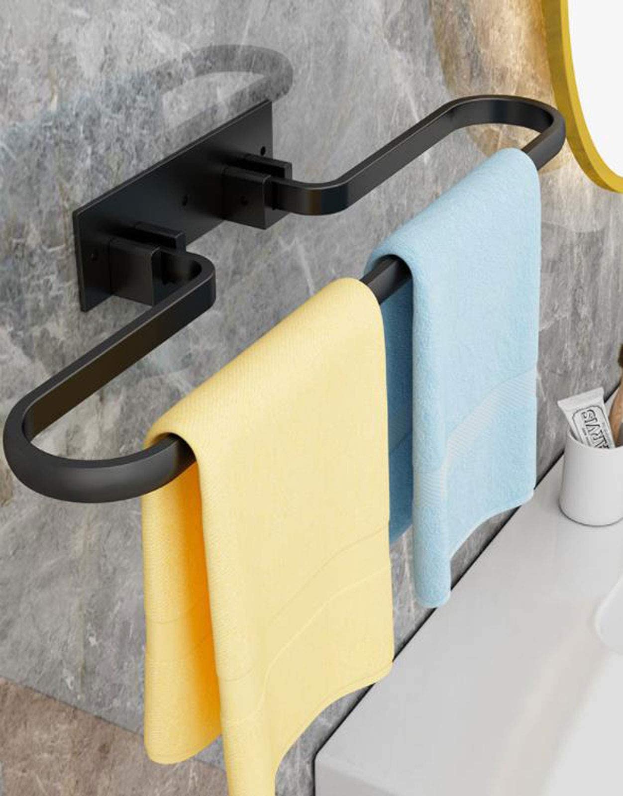 Porte-serviettes de salle de bain mural pliable avec crochets et rangement