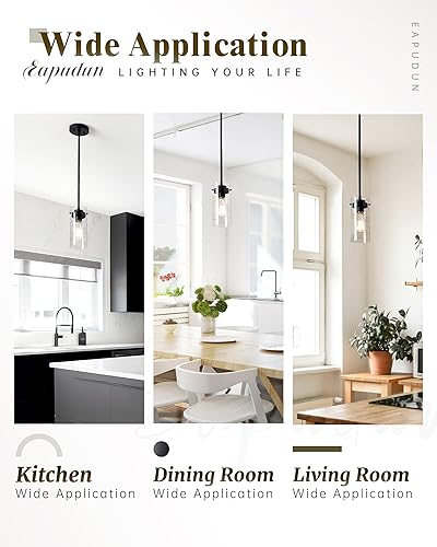Miniatura 4 de EAPUDUN PDA1353-B-MBK - Luces colgantes (2 paquetes), lámparas de techo con pantalla de vidrio transparente, color negro mate
