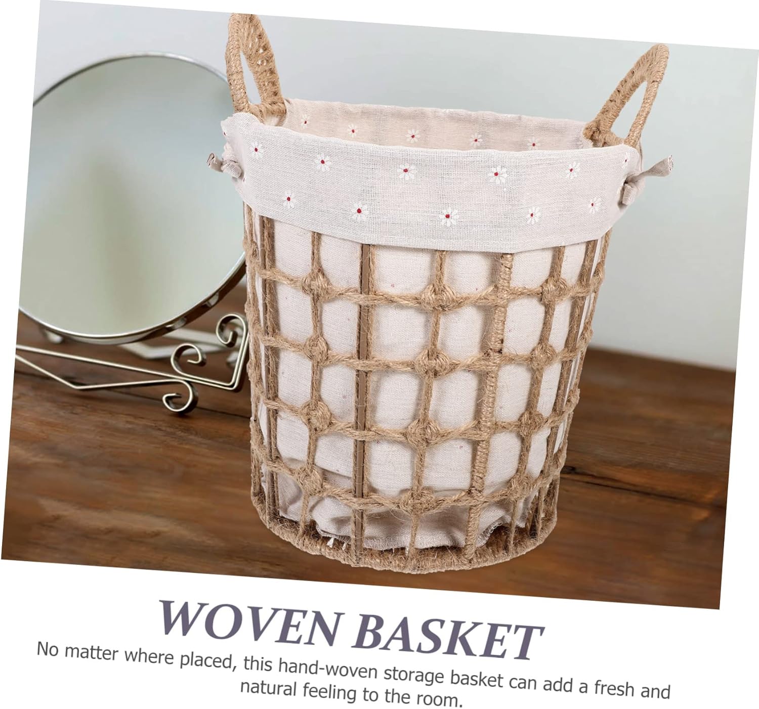Luxshiny Small Woven Storage Basket with Liner Hand Woven Storage Bin for Organizing Rustic Farmhouse Style Sturdy Natural Fiber for Nursery or Bathroom