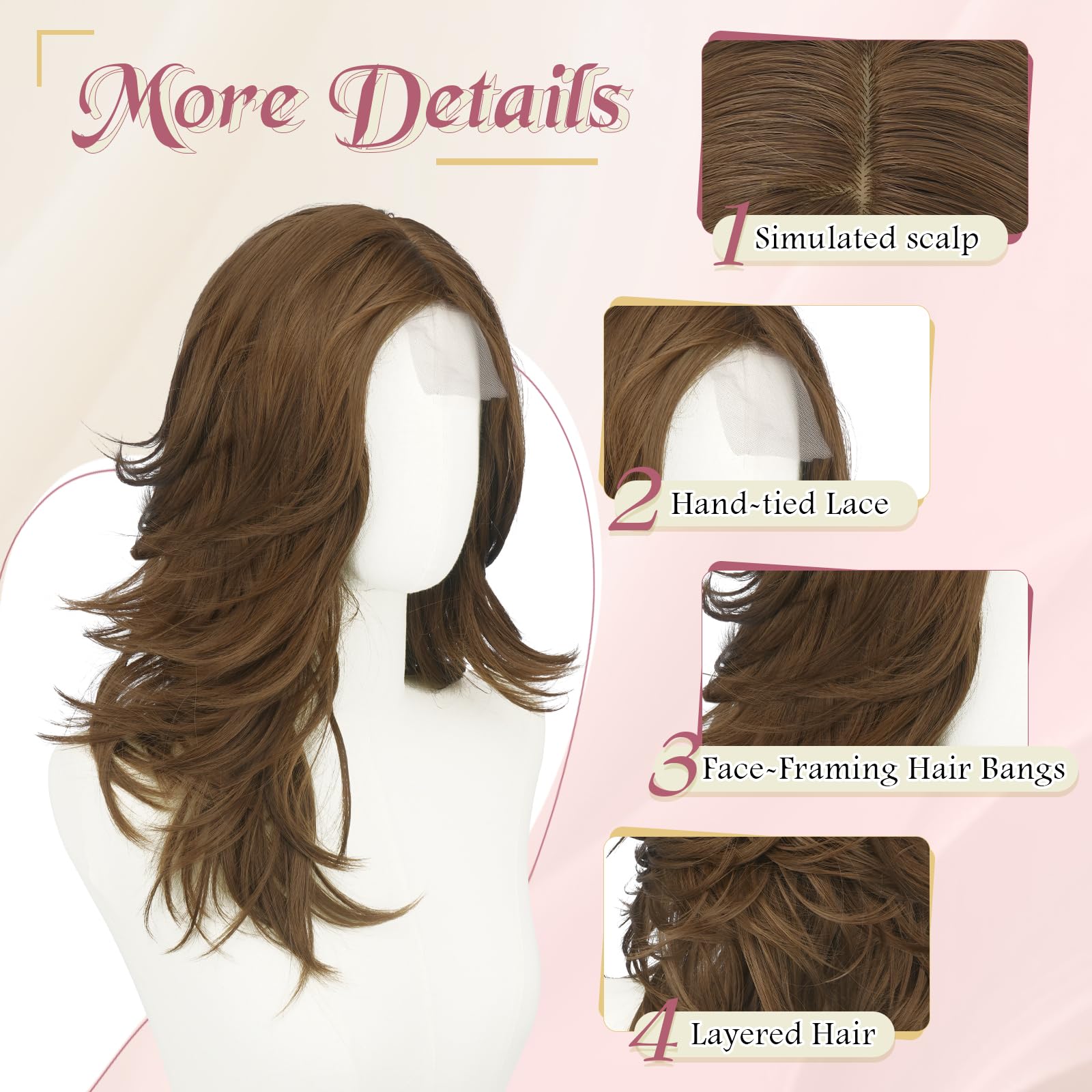 Haloo Layered Lace Front Wig with Curtain Bangs, 20 Inch Synthetic Hair