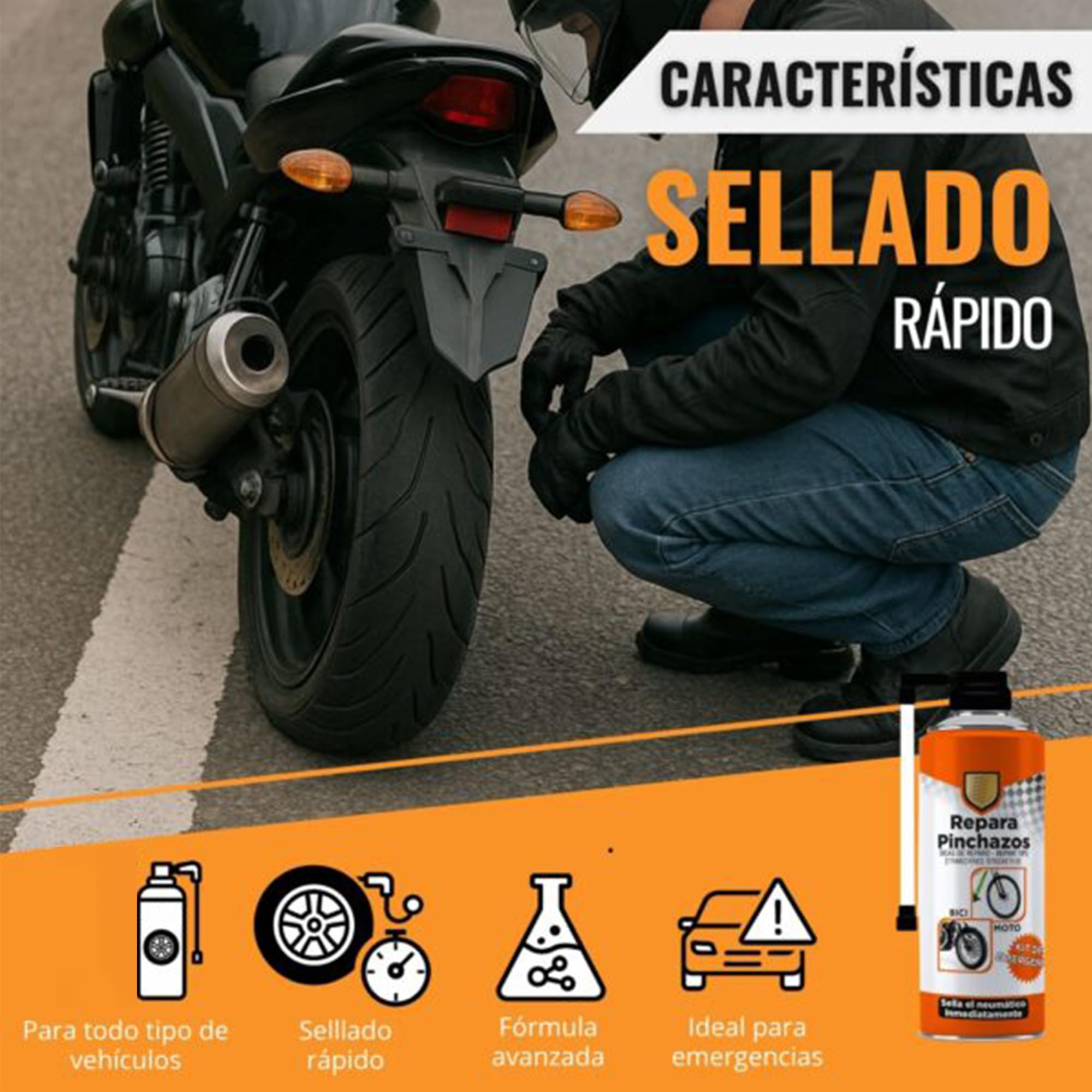 Spray Repara Pinchazos 200ml para Bicicletas, Motos y Patinetes – Sellador de Neumáticos de Emergencia, Sella y Reinfla al Instante, Kit Antipinchazos (2 Botella) — view 2