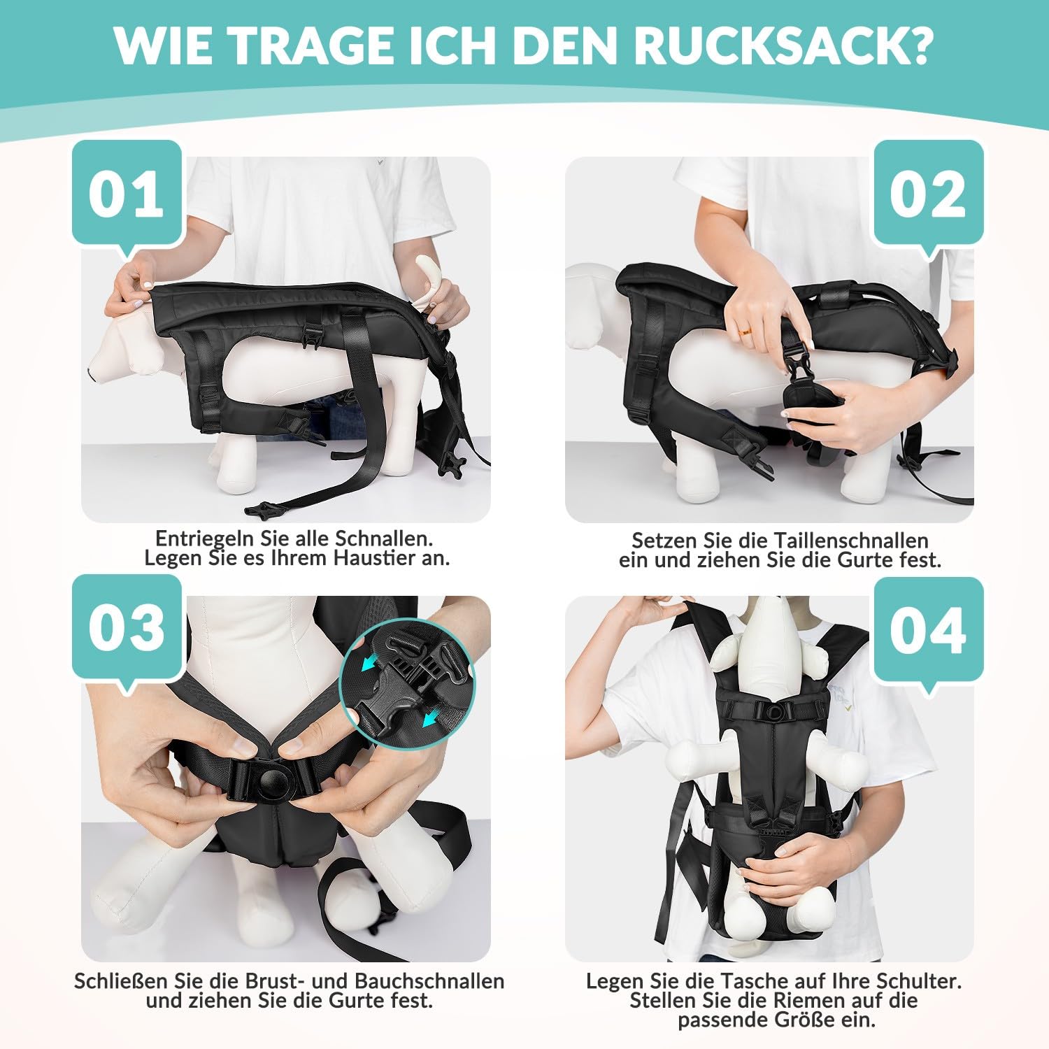 Nasjac Hunderucksack, Verstellbarer Frontträger für Haustiere, Beine draußen & einfach anzupassen & atmungsaktive Sicherheits-Tragetasche für Welpen und kleine bis mittelgroße Hunde zum Campen
