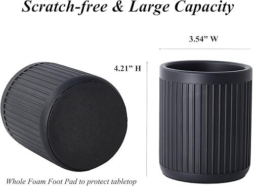 Miniatura 6 de Soporte estético para bolígrafo negro carbón para escritorio, soporte moderno y resistente para lápices negro para escritorio, organizador de vasos