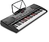 61-Key Electronic Keyboard Portable Digital Music Piano with Lighted Keys, H-Stand, Stool, Headphones, Microphone, Sticker Set
