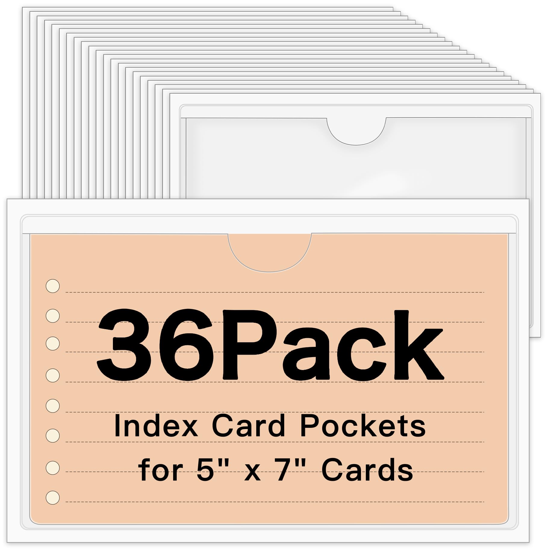 36 Pack Adhesive Index Card Pockets 5 x 7, Clear Top-Loading Holders