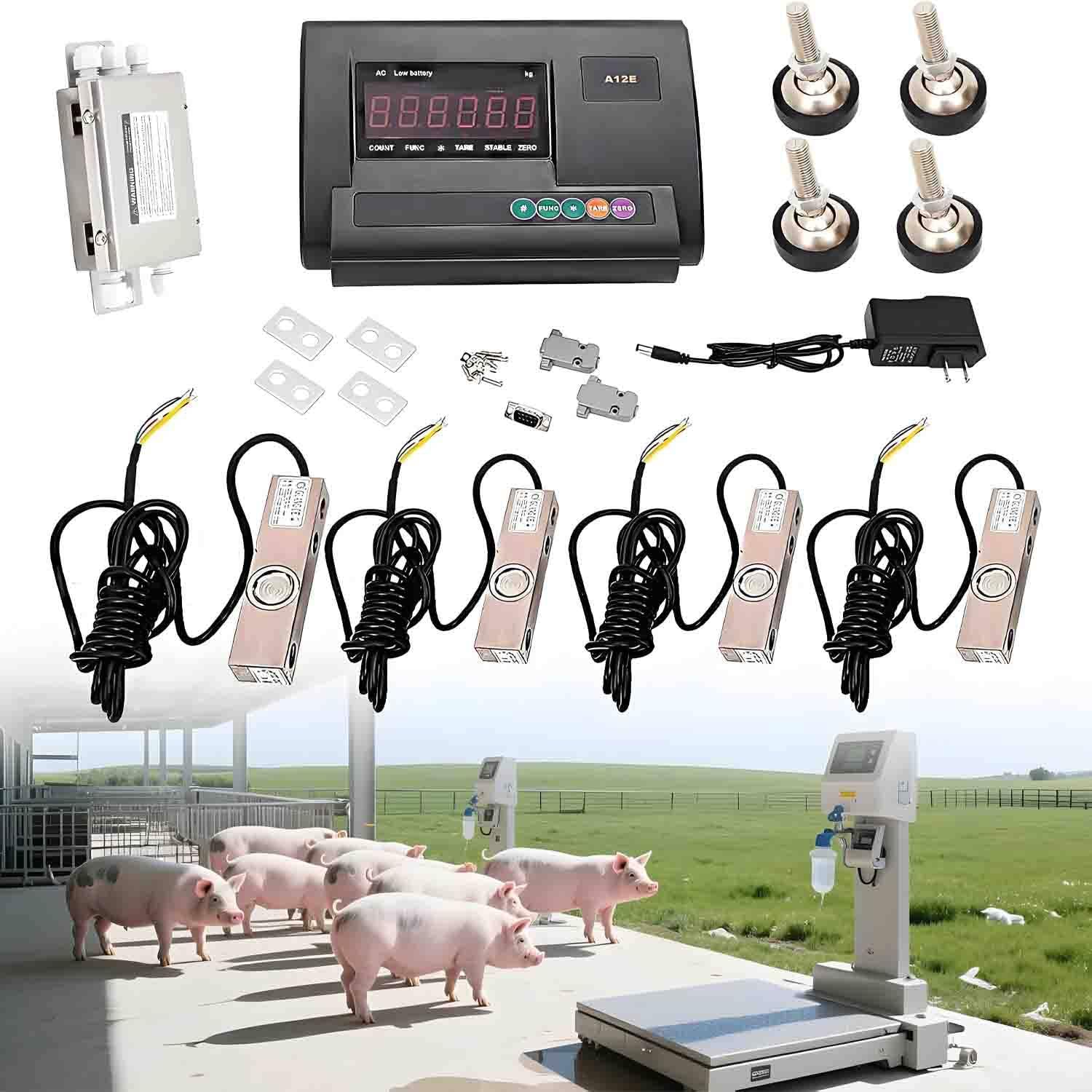 UORDBY Livestock Scale Kit, Digital Display Animal Platform Scale Floor Scale High Precision Livestock Scale Kit, 5000LBS Load Capacity, 4 Load Cells for Cattle, Pigs, Sheep, Goats 3000kg