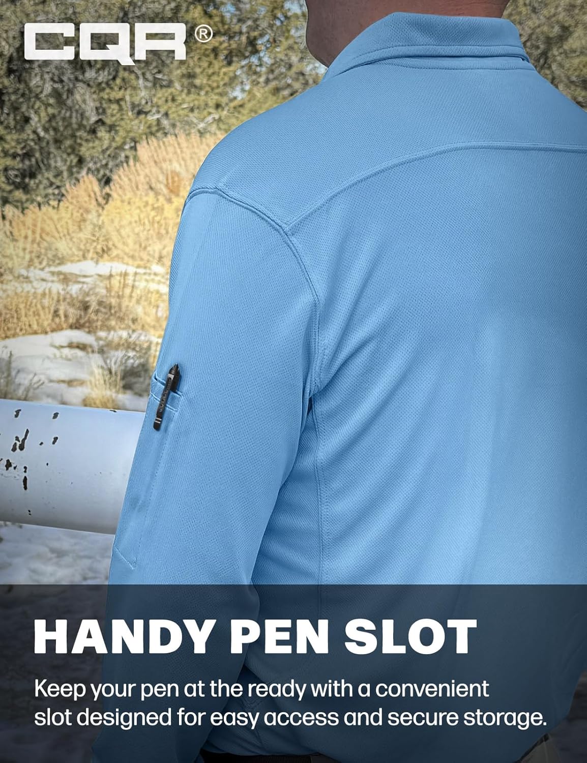 CQR Men's Polo Shirt, Long Sleeve Tactical Shirts, Outdoor UPF 50+ Pique Shirt, Dry Fit Lightweight Golf Shirts - Image 4