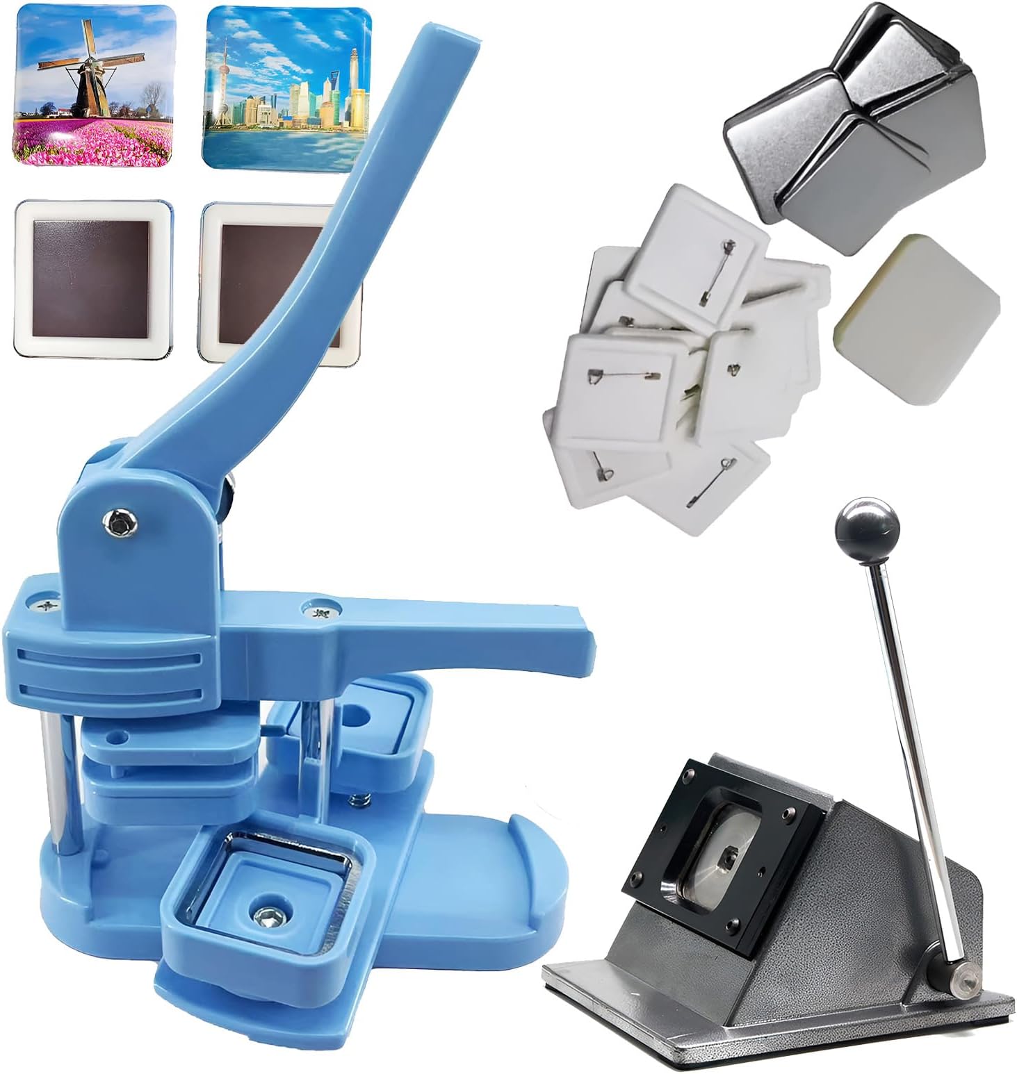 Badge Maker Making Machine,Square Magnets Fridge,50x50mm Cutter,Button Press,DIY Photo with 100 Pieces of Consumables