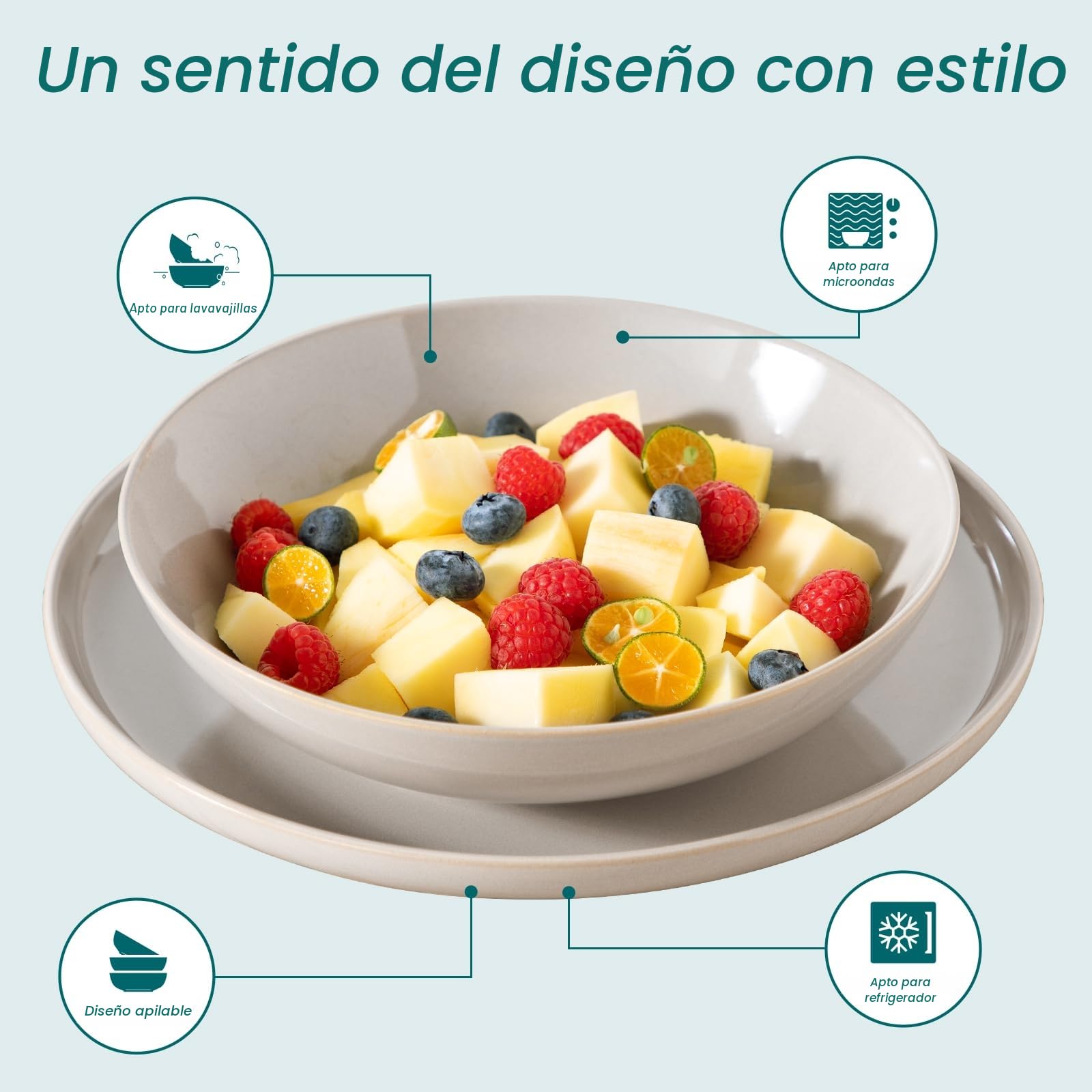 vancasso PLAYA Vajillas Completas 6 Personas, Vajilla Modernas 24 Piezas de Gres - 6 Platos Llanos, 6 Platos de Postre, 6 Platos Hondos y 6 Cuencos - Esmaltado Reactivo Gris, Apto para Lavavajillas
