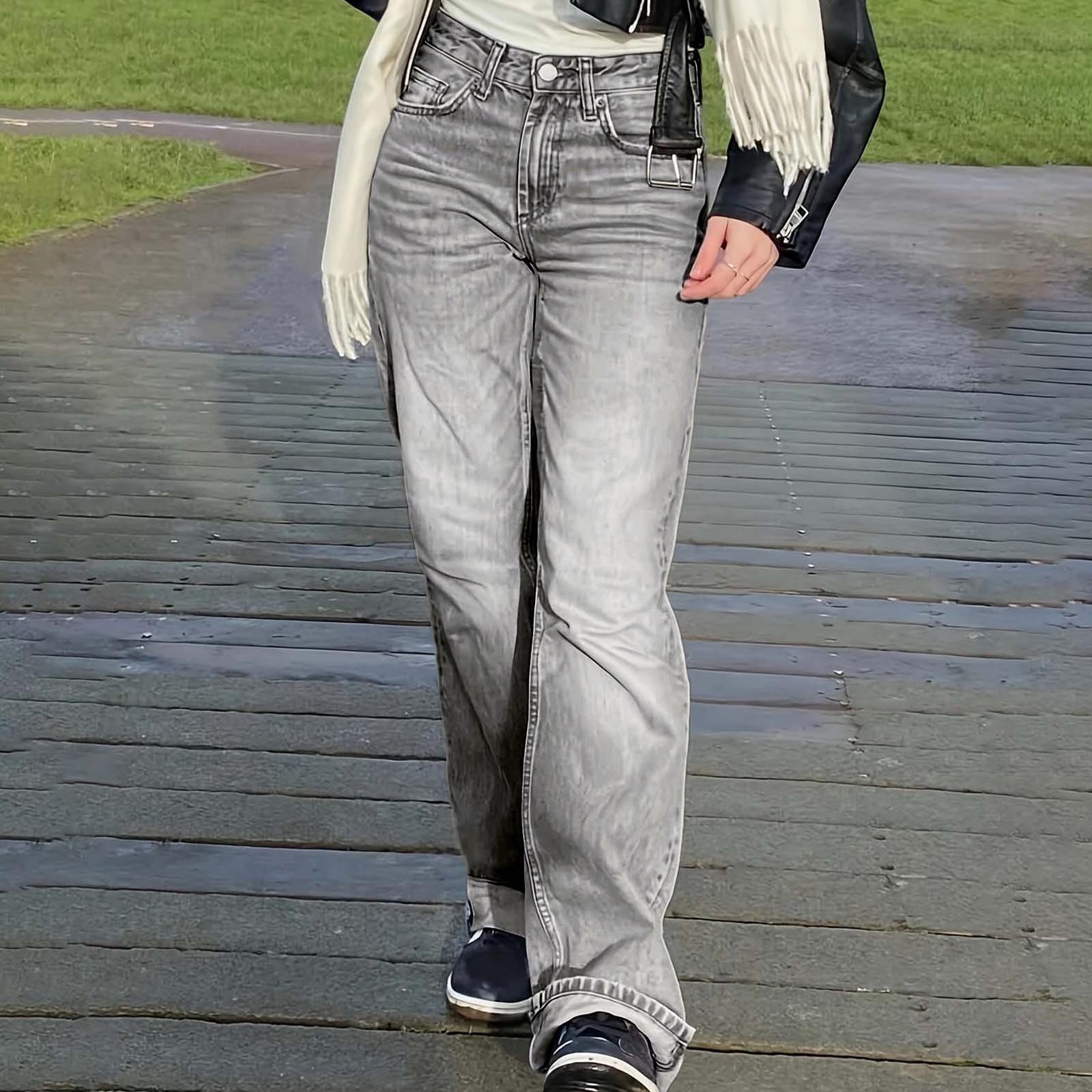 Generico Jeans Bambina 12-16 Anni Baggy Straight Pantaloni Jeans Denim Ragazza Elastico in Vita Alta Casual Pantaloni da Lavoro Cargo Ampi Primaverile Holiday Outdoor
