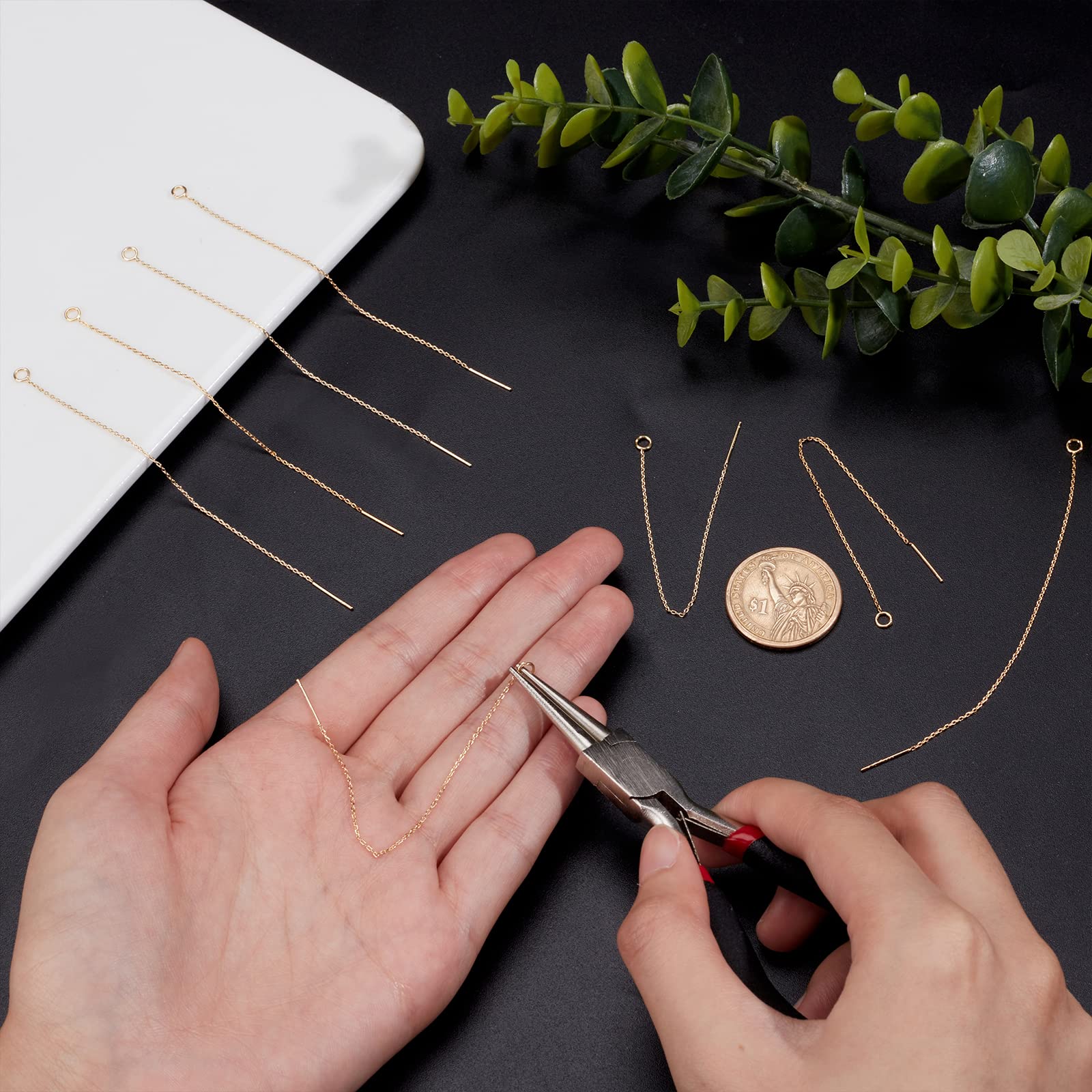 10 Pcs/Boîte Fils D’oreille 105mm Longue Chaîne Dangle Bar Boucles D’oreilles Avec Boucle 18K Plaqué Or Fils D’oreille 0.8mm Pin Pour Bricolage Boucle D’oreille Fabrication | FR