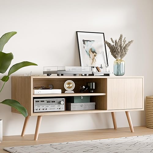 Miniatura 2 de Cozy Castle Soporte de TV para TV de 48 pulgadas, centro de entretenimiento moderno de mediados de siglo con gabinete de almacenamiento, consola