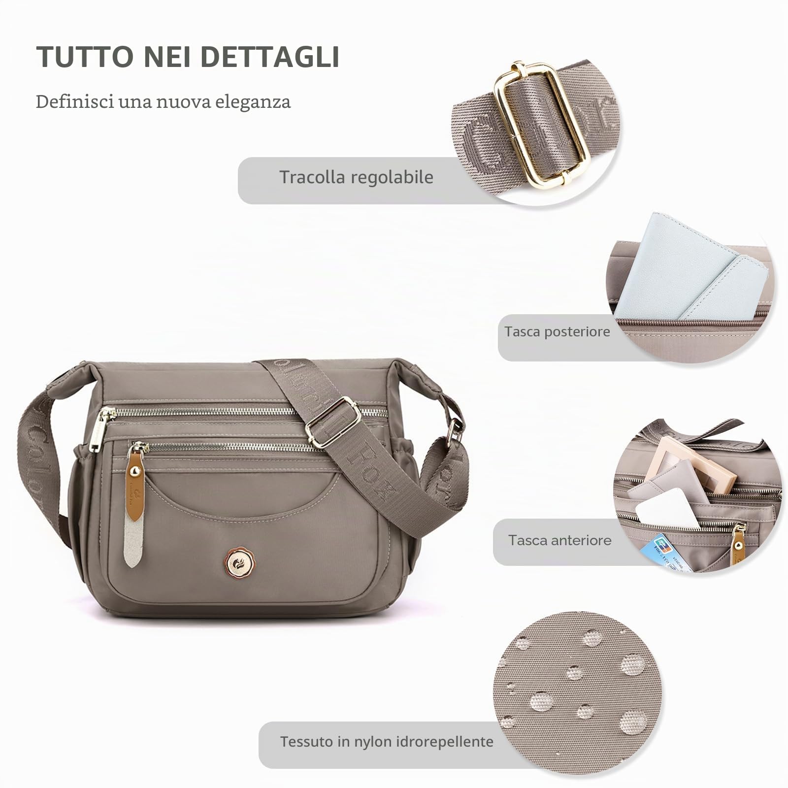 NICOLE & DORIS Borsa Tracolla Donna Casuale Borsa a Spalla Leggero Borse Messenger Multitasche Crossbody Bag per Viaggio Shopper Sportiva Scuola Curry