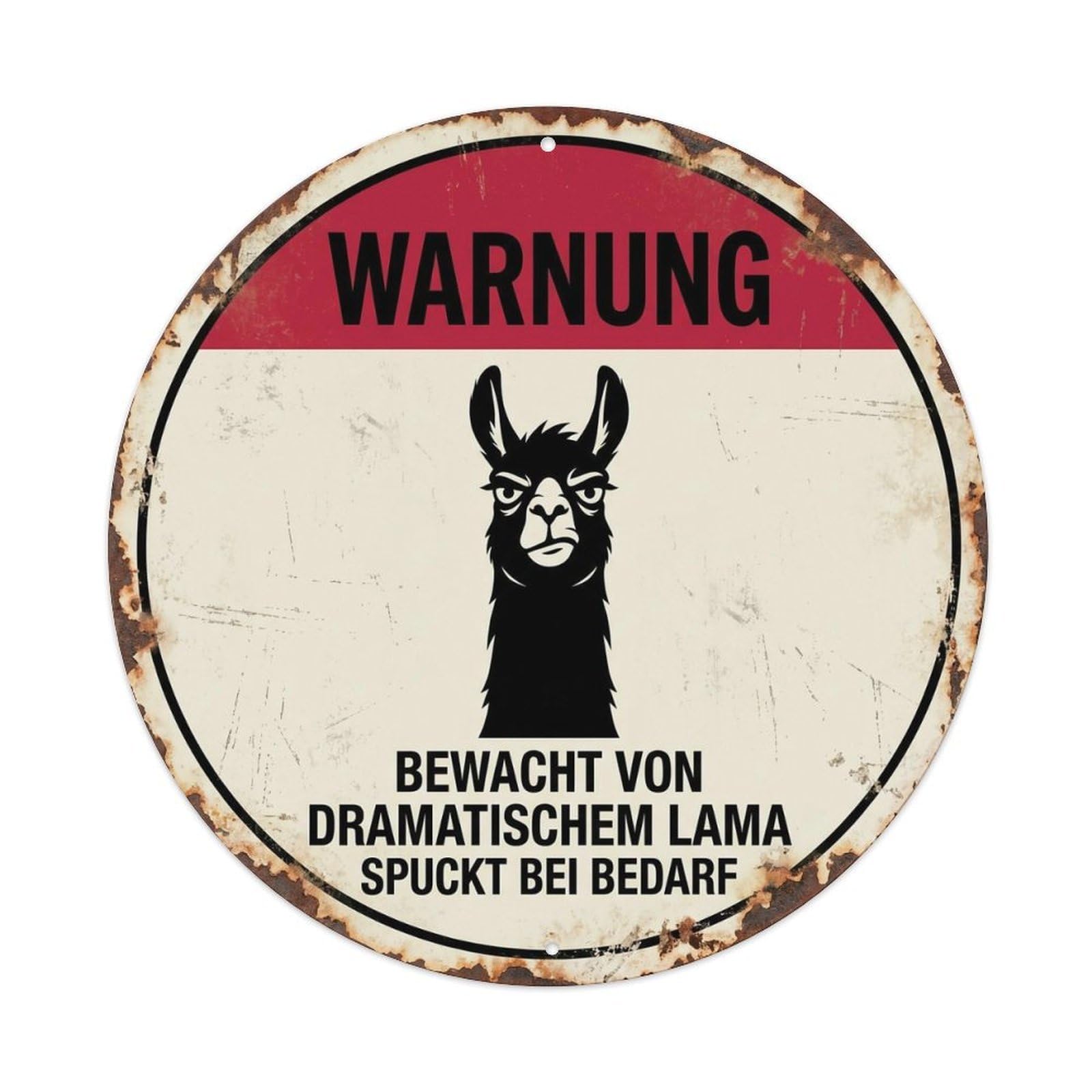 Dramatic Llama Property Guardian Vintage Metal Tin Sign Plaque Wall Decor for Cafe, Club, Garden Round Metal Poster 8x8Inch