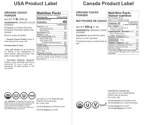 Miniatura 2 de Cacao orgánico en polvo 1 libra certificado sin OMG Kosher crudo sin azúcar Sirtfood a granel