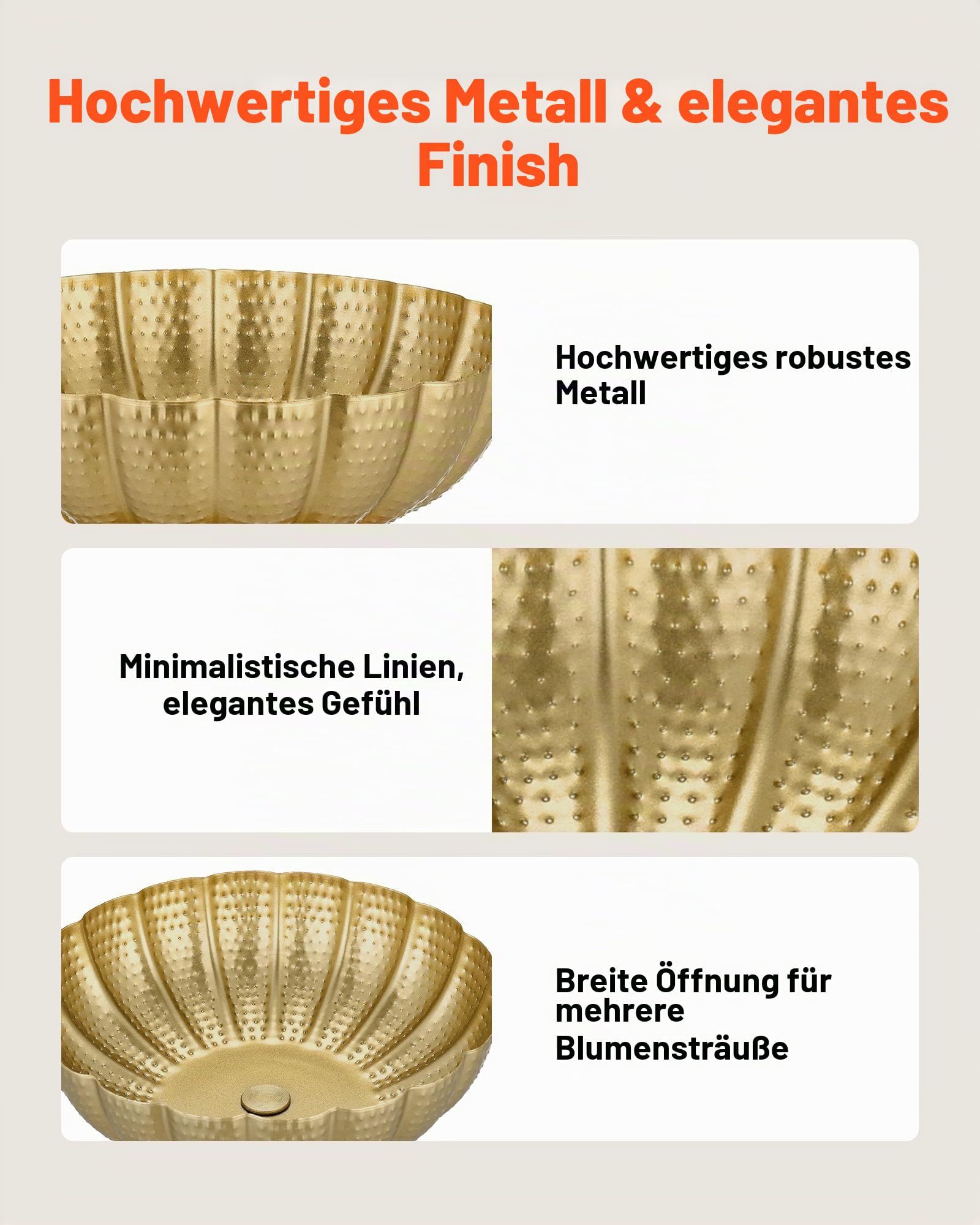 VEVOR 10 STK. Hochzeitsvasen Tafelaufsatz Blumenvasen für Hochzeit 10 cm Hoch, Metall Tafelaufsatz Vasen mit Blumenständern, Blumenschale Tischdeko für Hochzeiten Party Jubiläumsfeier Zeremonie, Gold